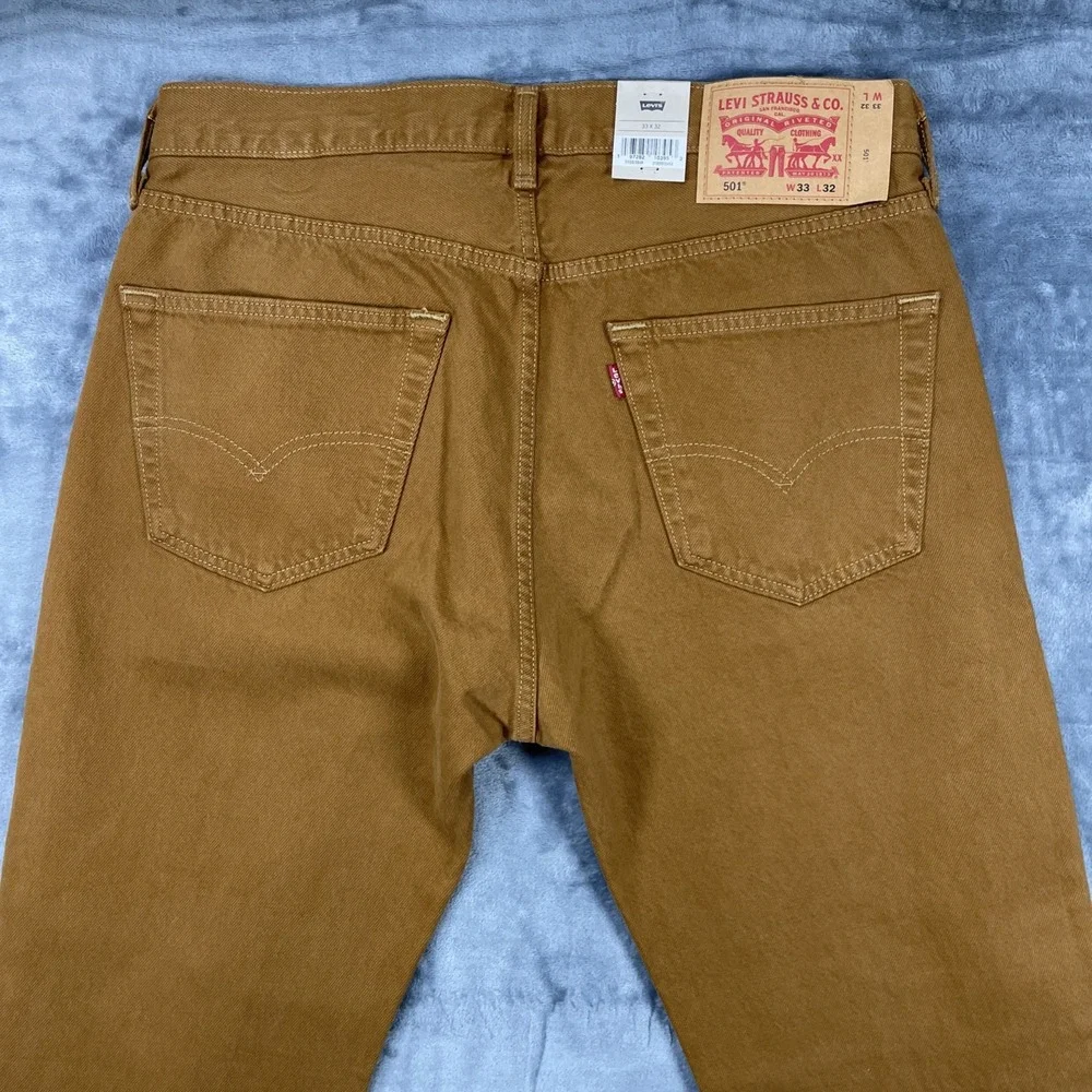 Levis 501 Jeans New Mens Original Button Fly‎ Mustard Brown Stretch 33 X 32 NWT